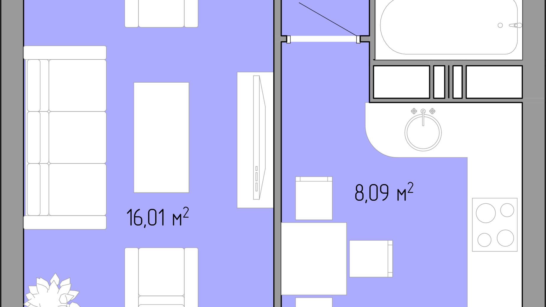 Планування 1-кімнатної квартири в ЖК Акварель 3 33.71 м², фото 272943