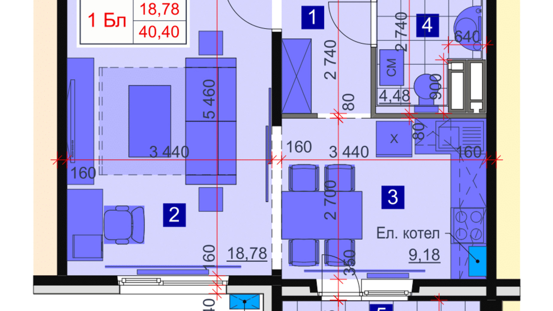 Планування 1-кімнатної квартири в ЖК Greendom 40.4 м², фото 272961