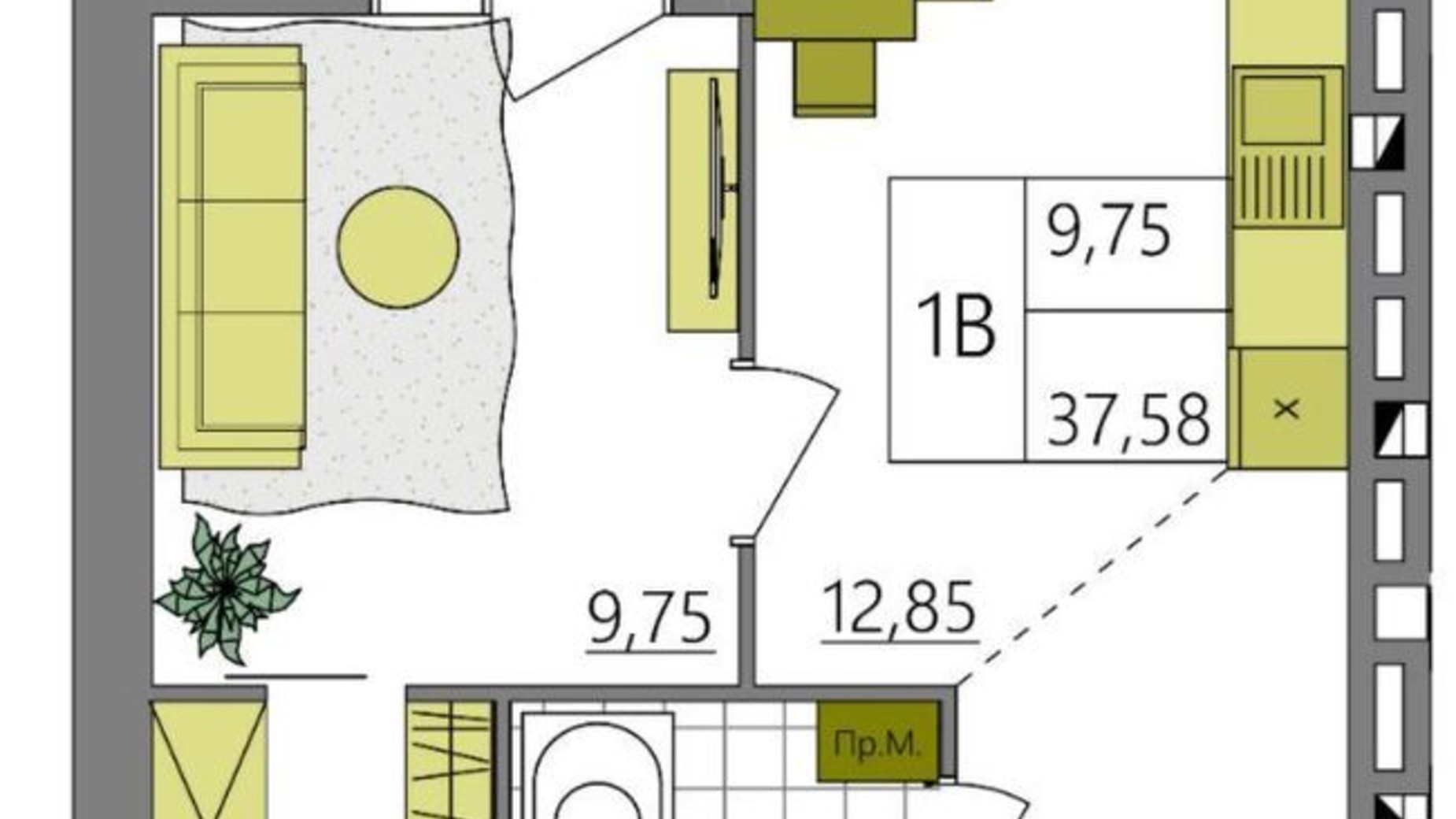 Планировка 1-комнатной квартиры в ЖК Синергия Light 38.43 м², фото 273028