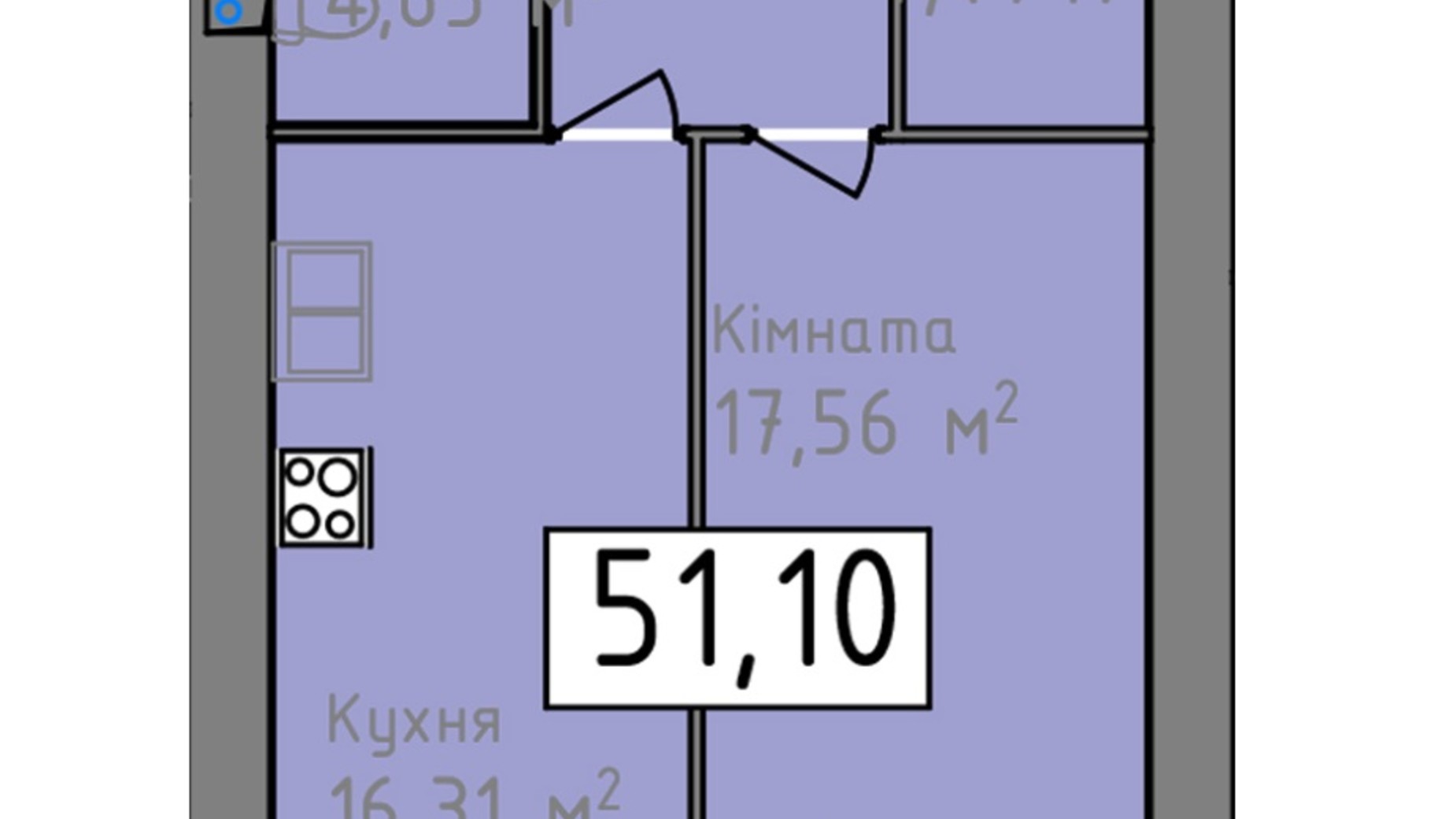 Планування 1-кімнатної квартири в ЖК Статус 1 51.1 м², фото 273047