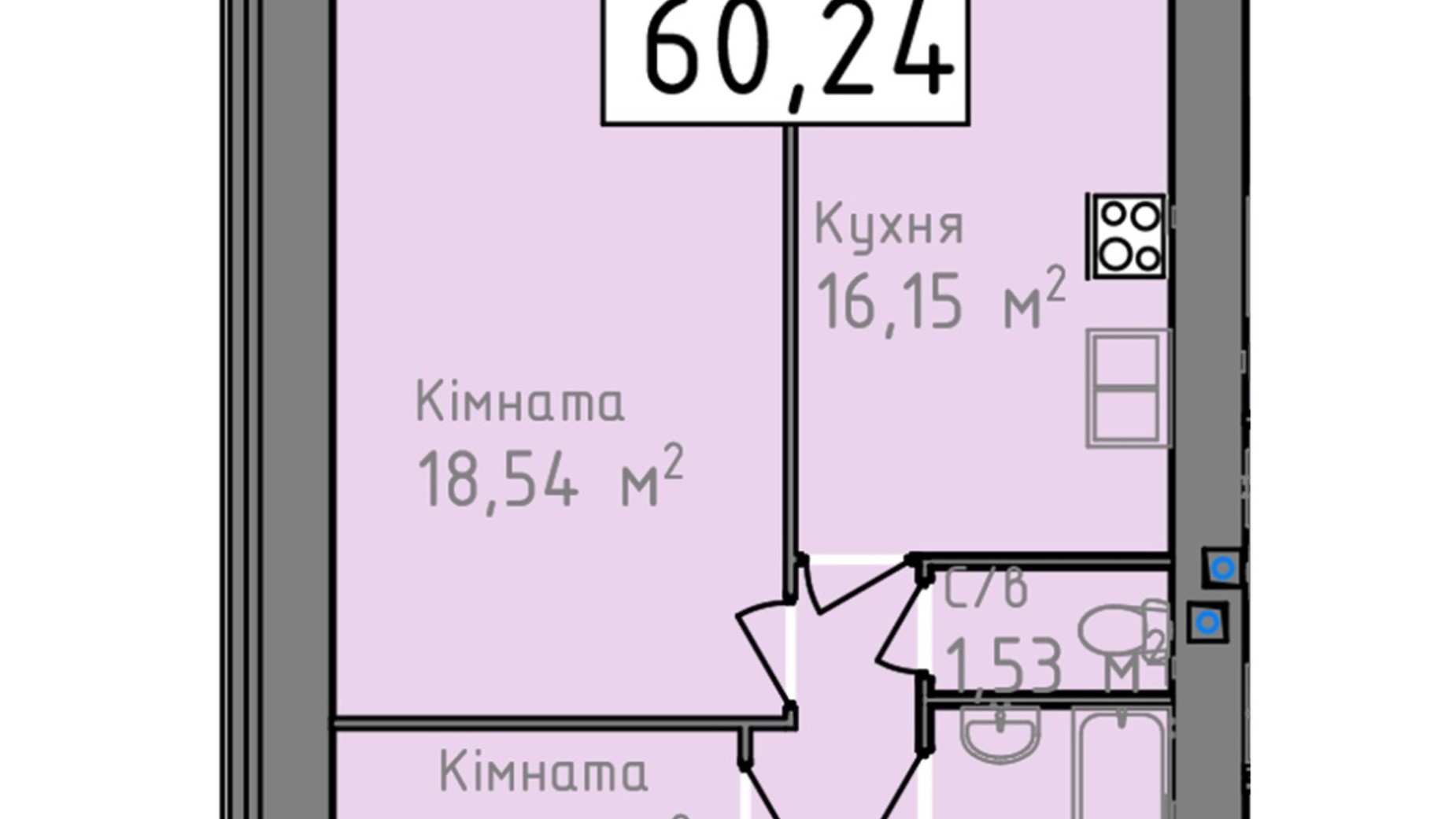 Планировка 2-комнатной квартиры в ЖК Статус 1 57.86 м², фото 273049