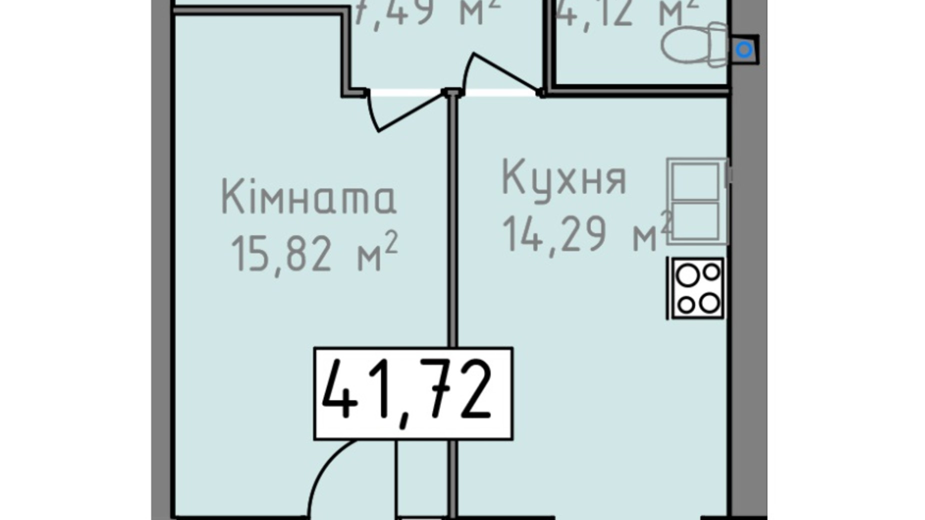 Планировка 1-комнатной квартиры в ЖК Статус 1 41.72 м², фото 273058