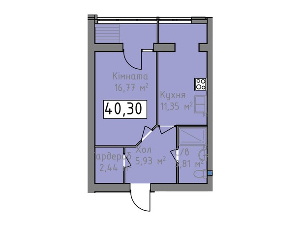 ЖК Статус 1: планування 1-кімнатної квартири 40.3 м²