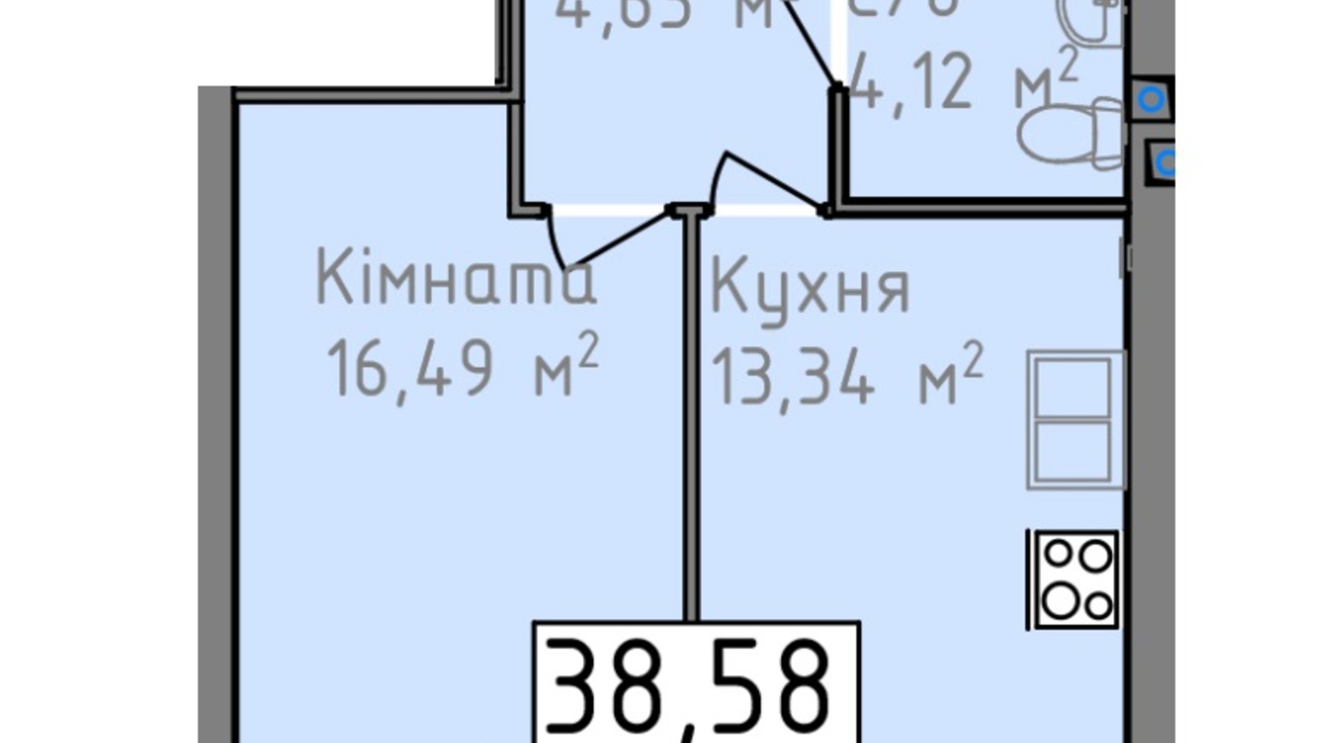 Планування 1-кімнатної квартири в ЖК Статус 1 38.58 м², фото 273061