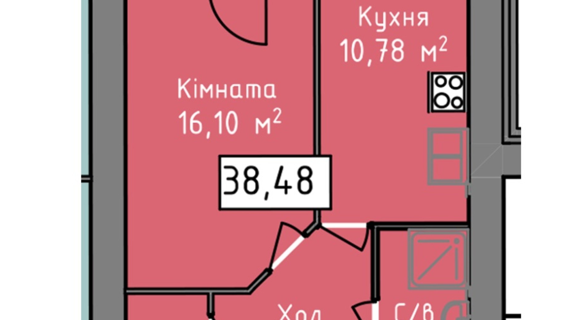 Планировка 1-комнатной квартиры в ЖК Статус 1 38.48 м², фото 273066