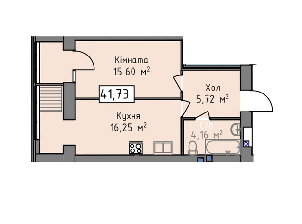 ЖК Статус 1: планировка 1-комнатной квартиры 41.73 м²