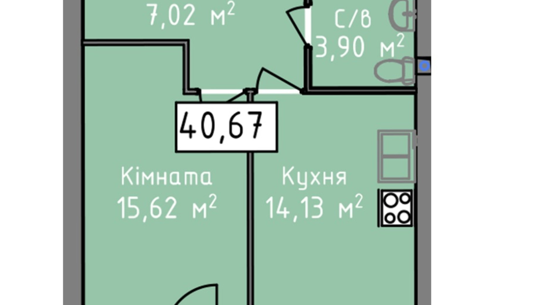 Планування 1-кімнатної квартири в ЖК Статус 1 40.67 м², фото 273069