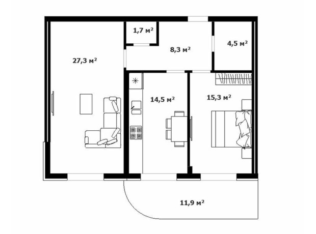 ЖК Dream City: планировка 2-комнатной квартиры 73 м²