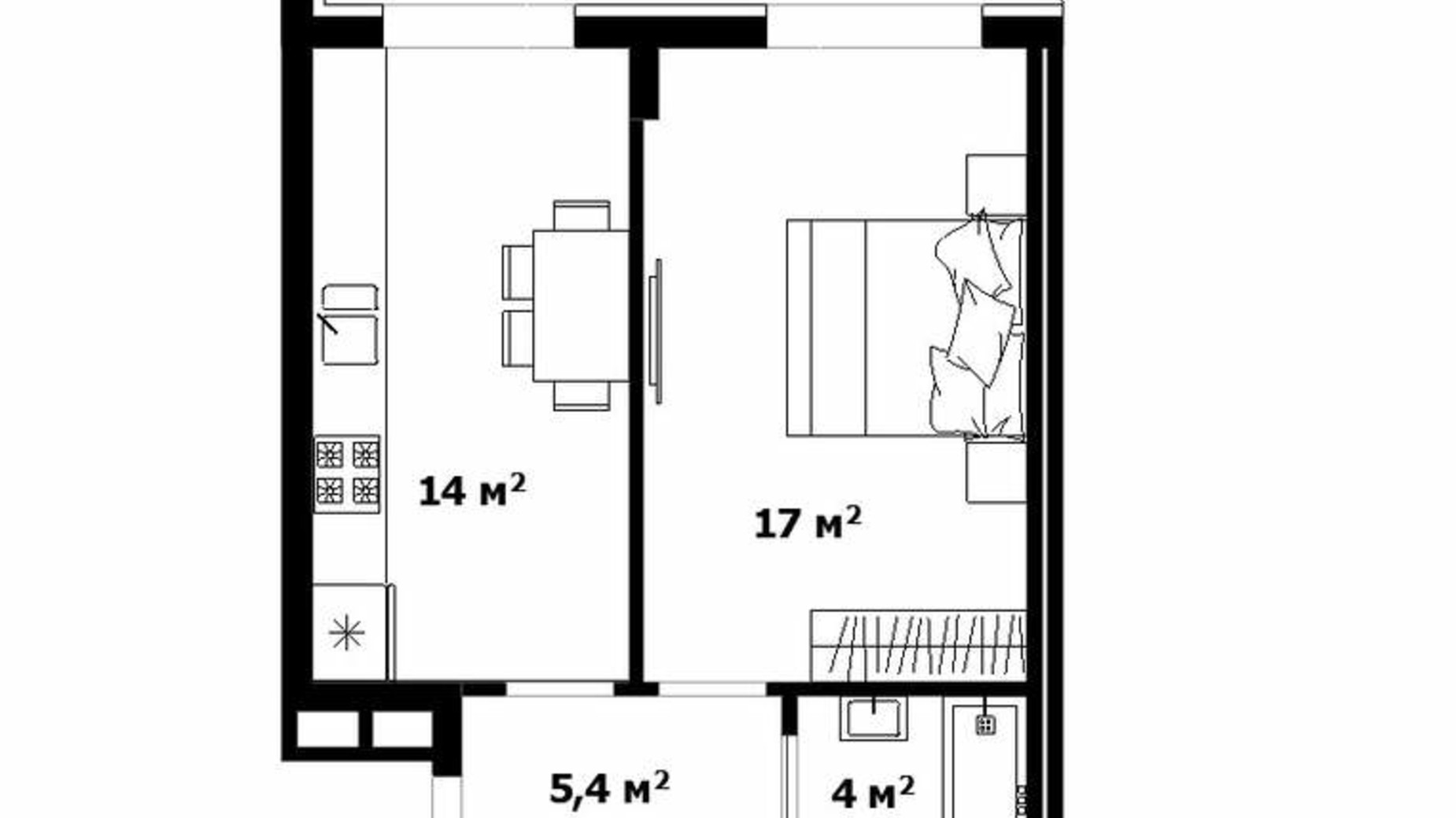 Планировка 1-комнатной квартиры в ЖК Dream City 41.4 м², фото 273105