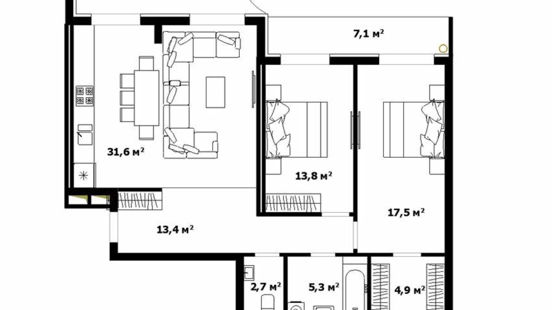 Планировка 3-комнатной квартиры в ЖК Dream City 91.4 м², фото 273107