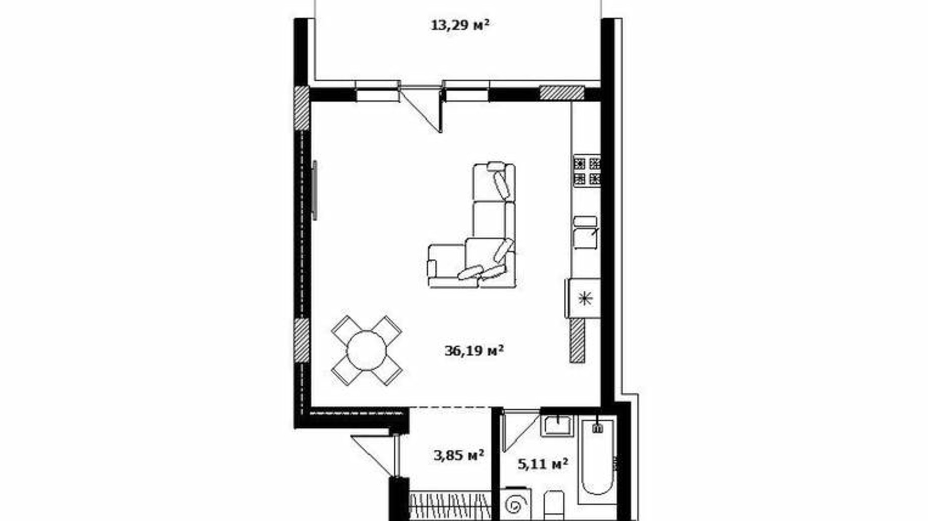 Планування 1-кімнатної квартири в ЖК River Land 51.7 м², фото 273137