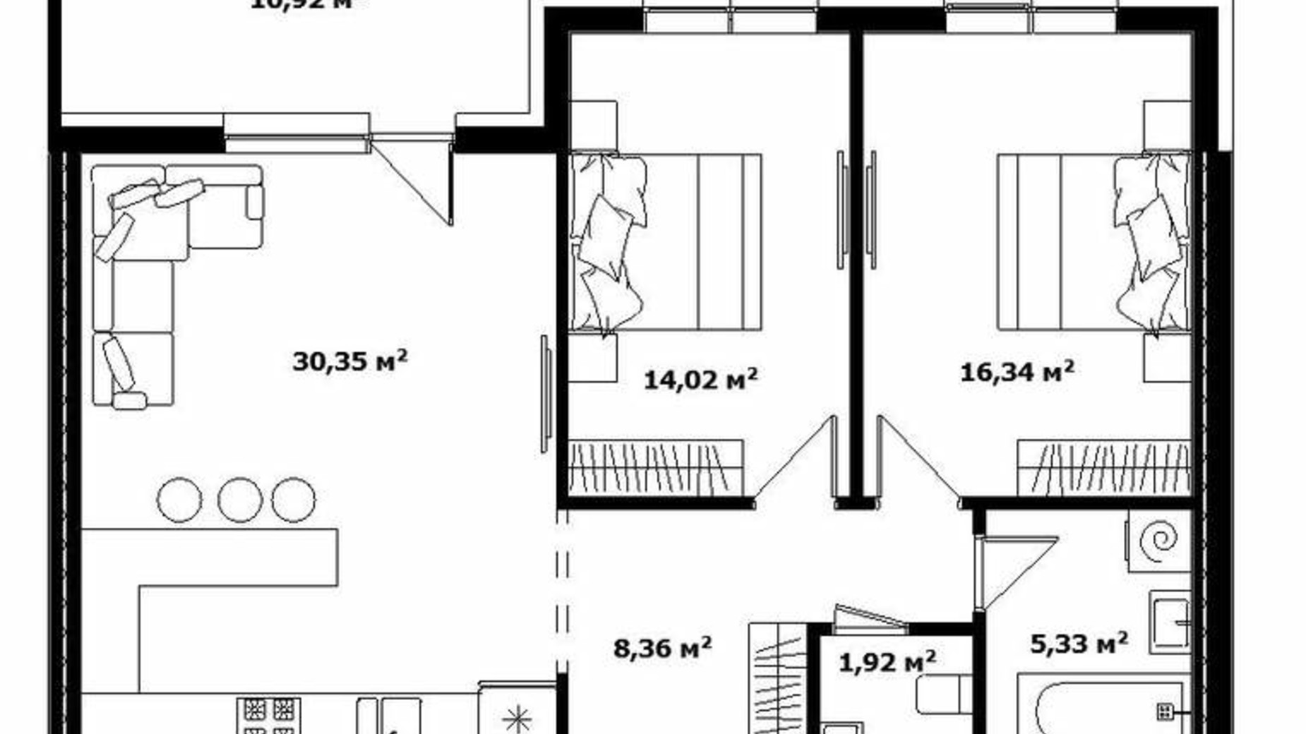 Планування 2-кімнатної квартири в ЖК River Land 84.1 м², фото 273142
