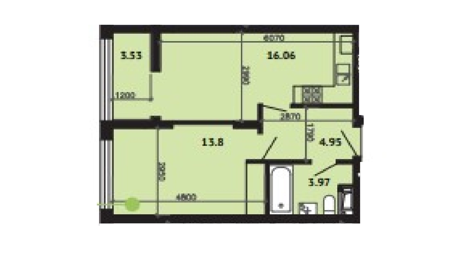 Планування 1-кімнатної квартири в ЖК Вільне Місто 42.31 м², фото 273876