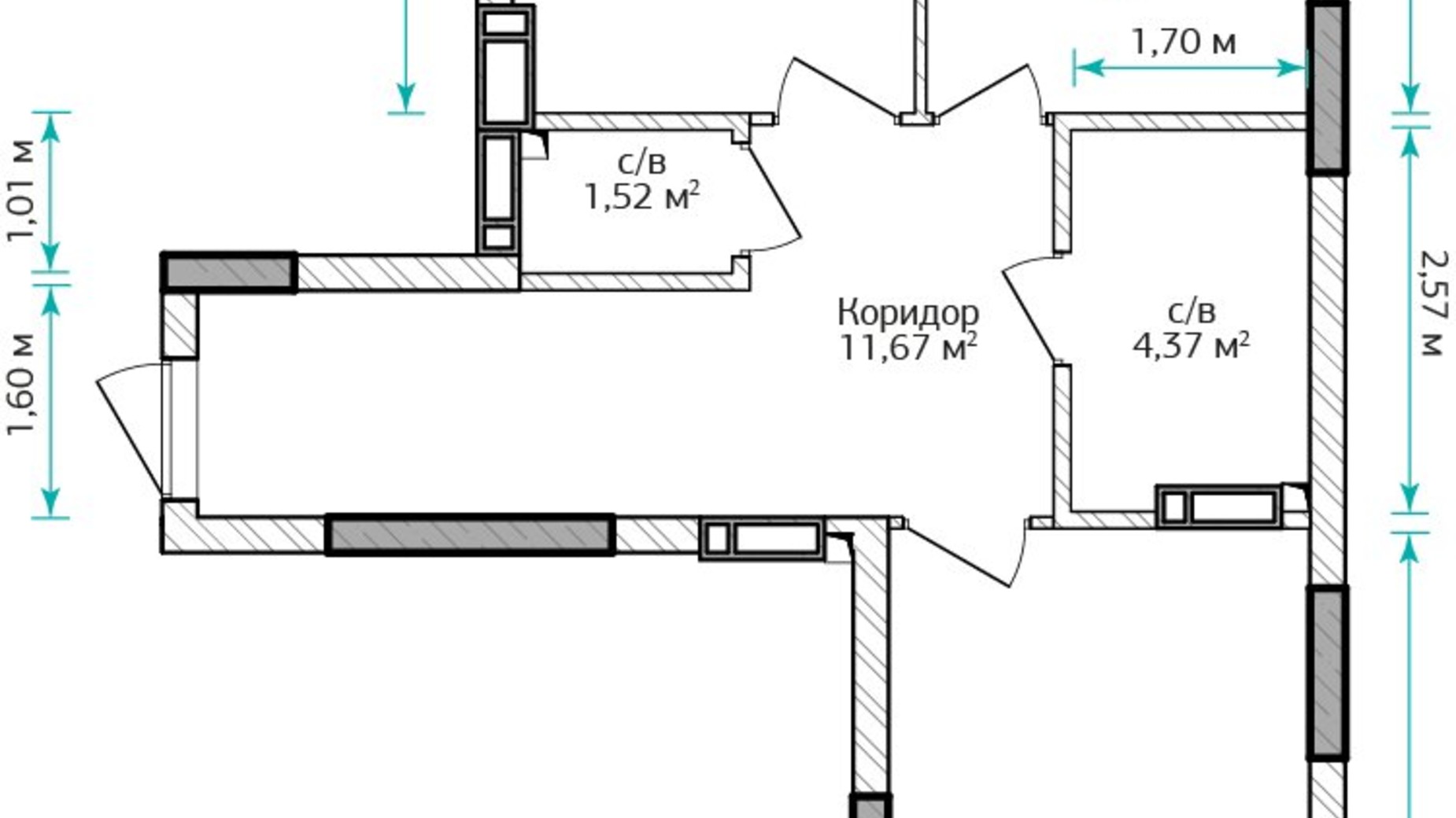 Планування 2-кімнатної квартири в ЖК City Park 2 58.46 м², фото 273906