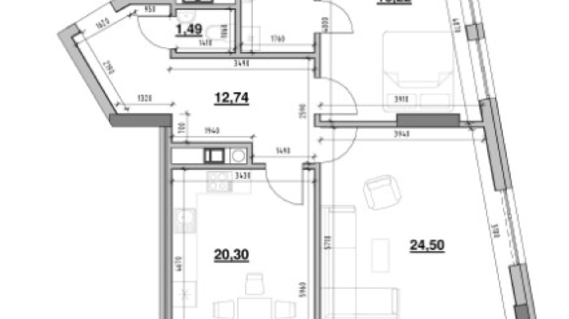Планировка 2-комнатной квартиры в ЖК Ярославенко 87.51 м², фото 274687