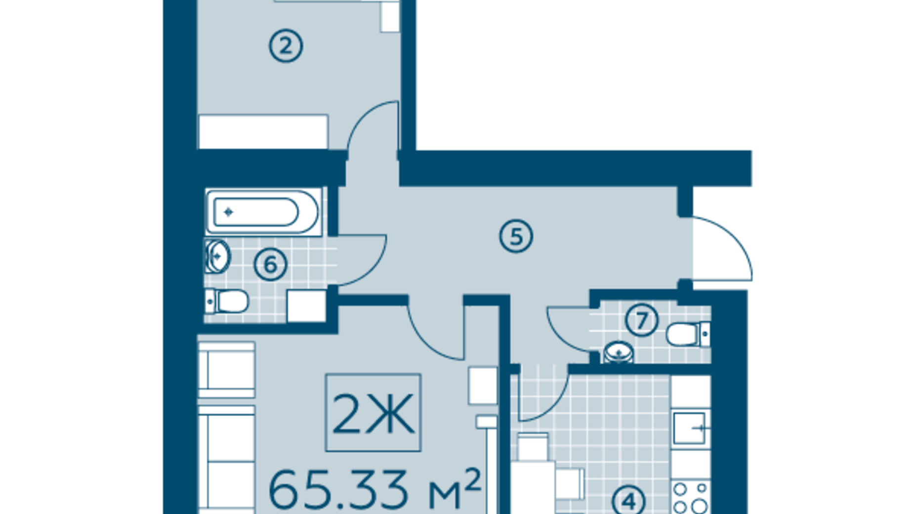 Планування 2-кімнатної квартири в ЖК Київський 70.01 м², фото 274893