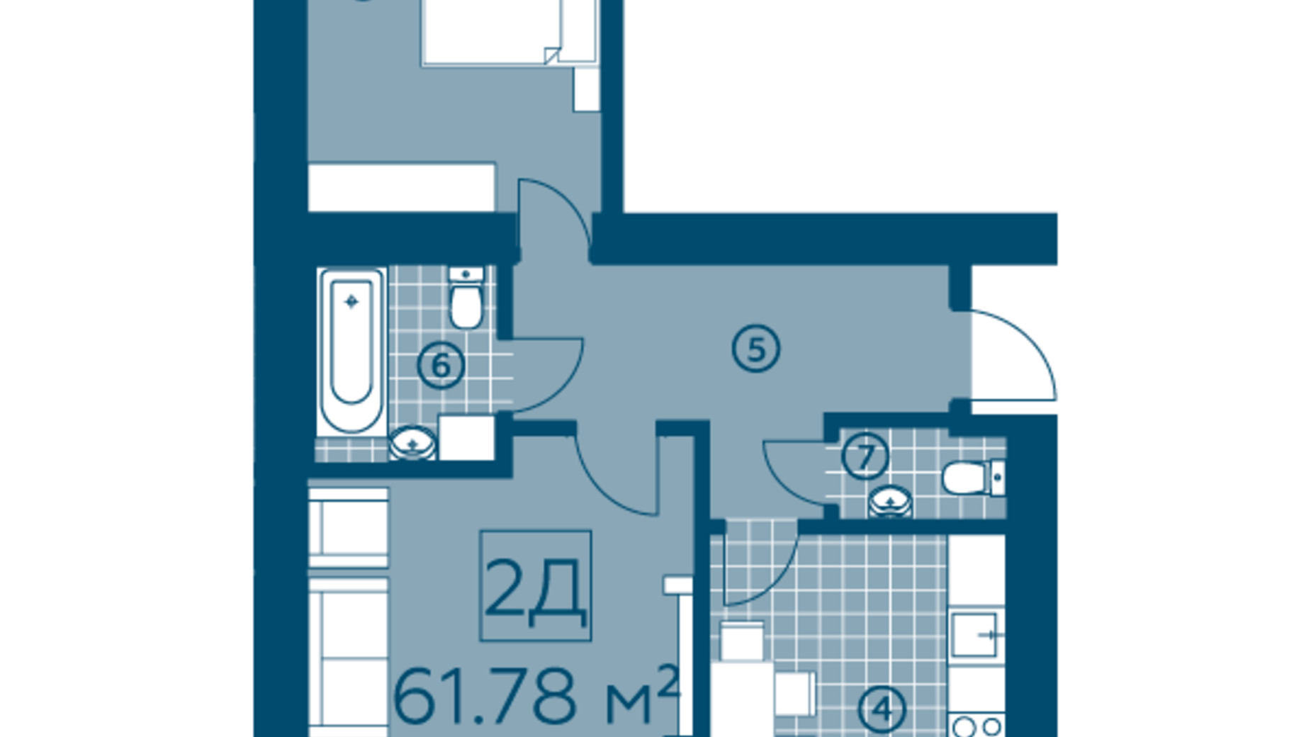 Планировка 2-комнатной квартиры в ЖК Киевский 58.83 м², фото 274894