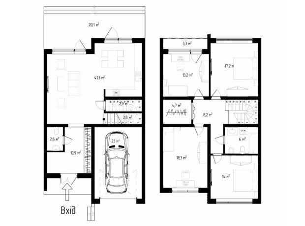 Таунхаус Джерельна: планировка 5-комнатной квартиры 167 м²