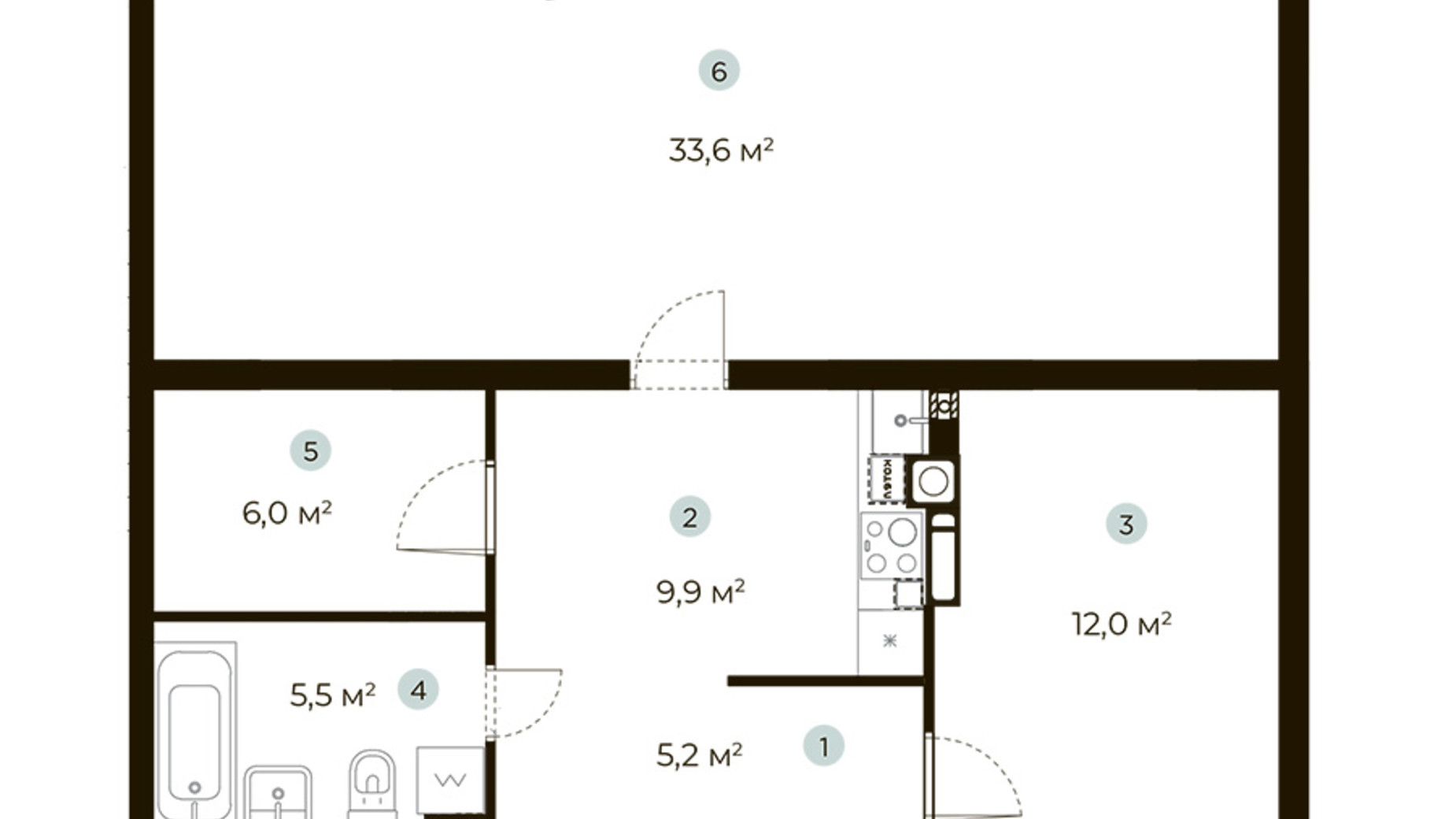 Планування 1-кімнатної квартири в ЖК Parktown 48.6 м², фото 276062