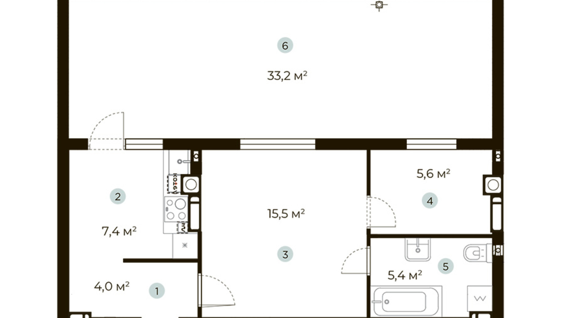 Планування 1-кімнатної квартири в ЖК Parktown 47.9 м², фото 276063