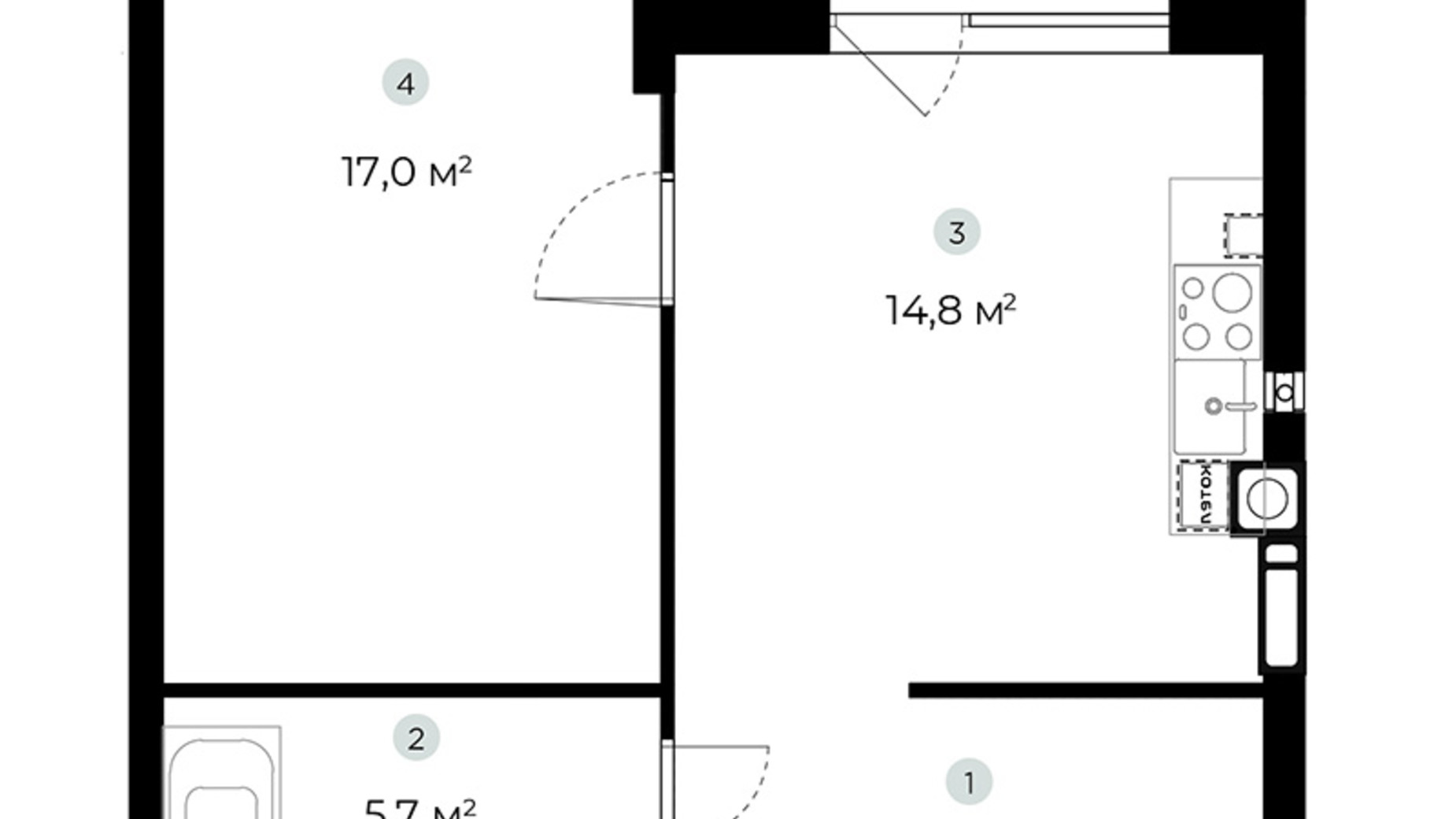 Планировка 1-комнатной квартиры в ЖК Parktown 46.8 м², фото 276065