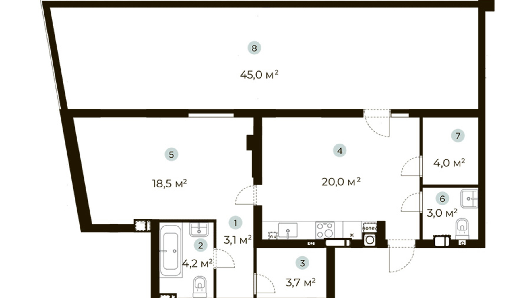 Планування 1-кімнатної квартири в ЖК Parktown 70 м², фото 276069