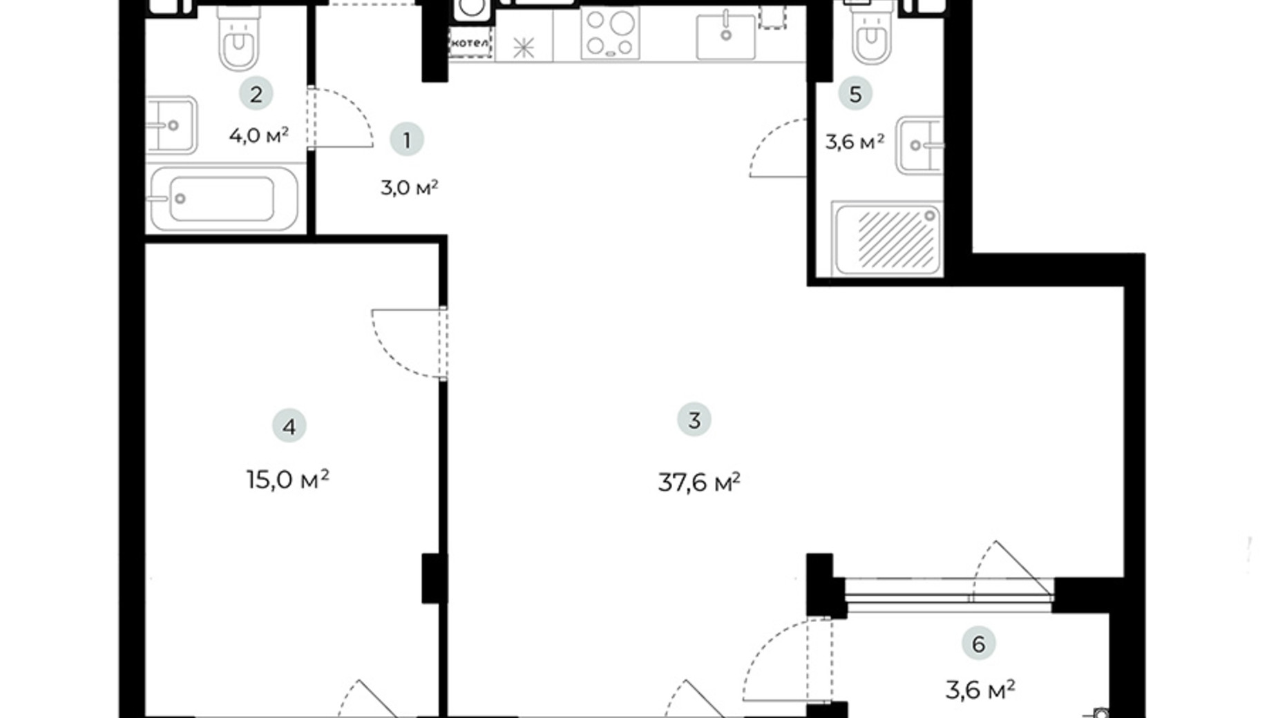 Планування 1-кімнатної квартири в ЖК Parktown 65 м², фото 276070