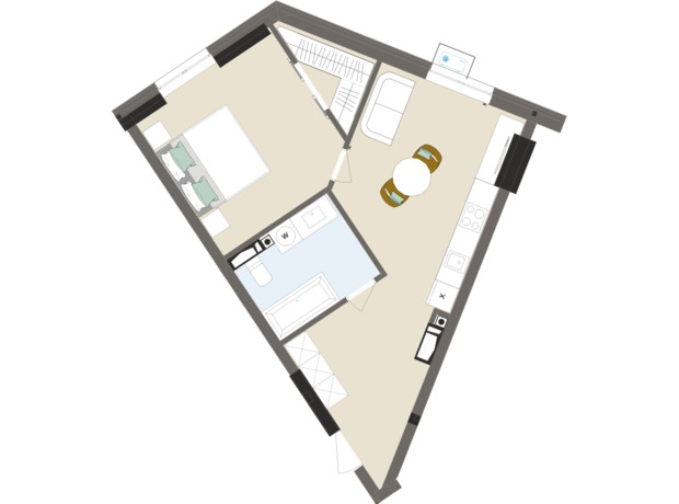 ЖК Chalet: планировка 1-комнатной квартиры 47.46 м²