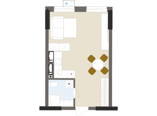 ЖК Chalet: планировка 1-комнатной квартиры 32.36 м²
