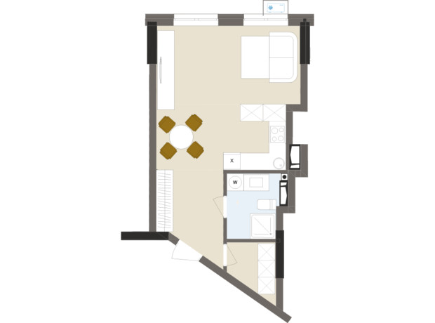 ЖК Chalet: планировка 1-комнатной квартиры 38.65 м²