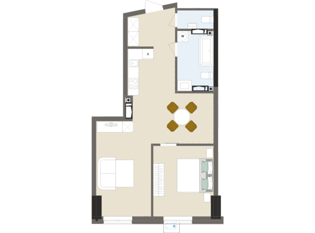 ЖК Chalet: планировка 2-комнатной квартиры 59.11 м²
