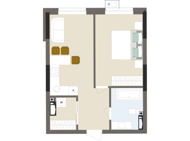 ЖК Chalet: планування 1-кімнатної квартири 41.22 м²