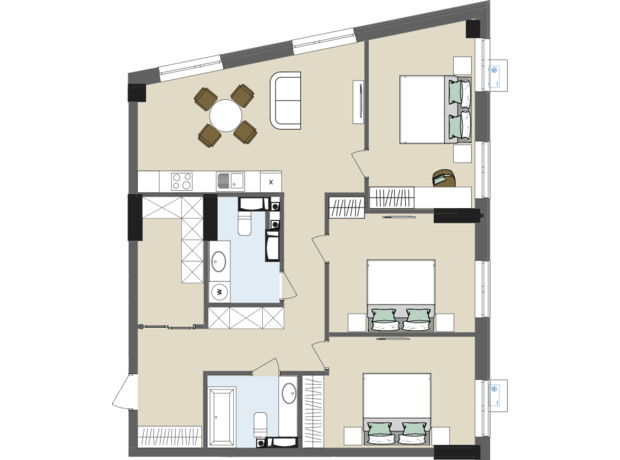 ЖК Chalet: планировка 3-комнатной квартиры 96.32 м²