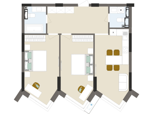 ЖК Chalet: планировка 2-комнатной квартиры 73.14 м²