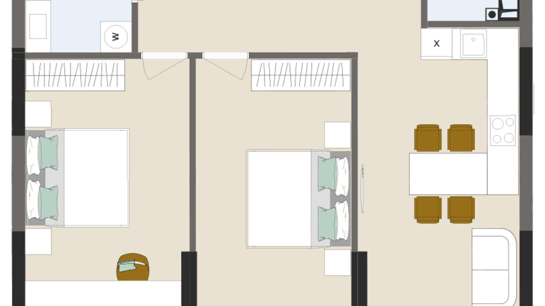 Планування 2-кімнатної квартири в ЖК Chalet 69.03 м², фото 276229
