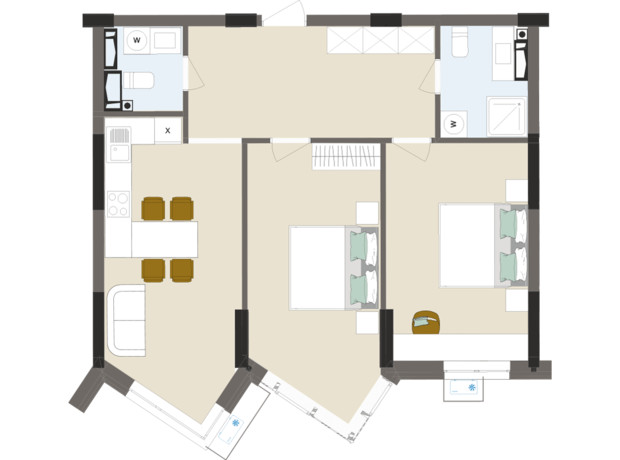 ЖК Chalet: планировка 2-комнатной квартиры 70.93 м²