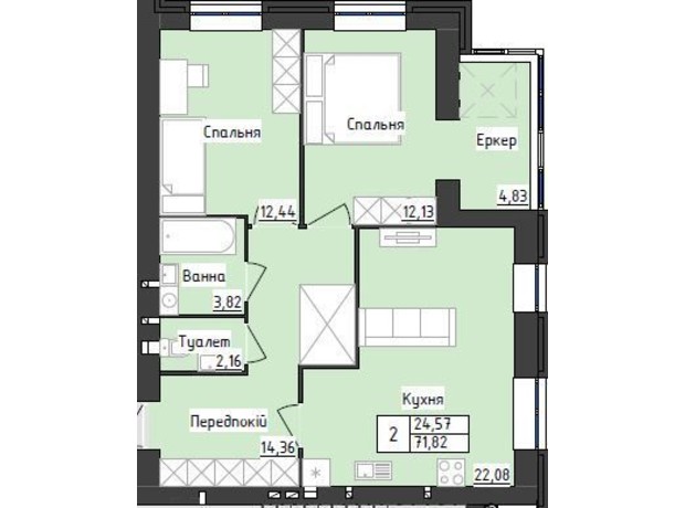 ЖК Sweet Home: планування 2-кімнатної квартири 71.82 м²