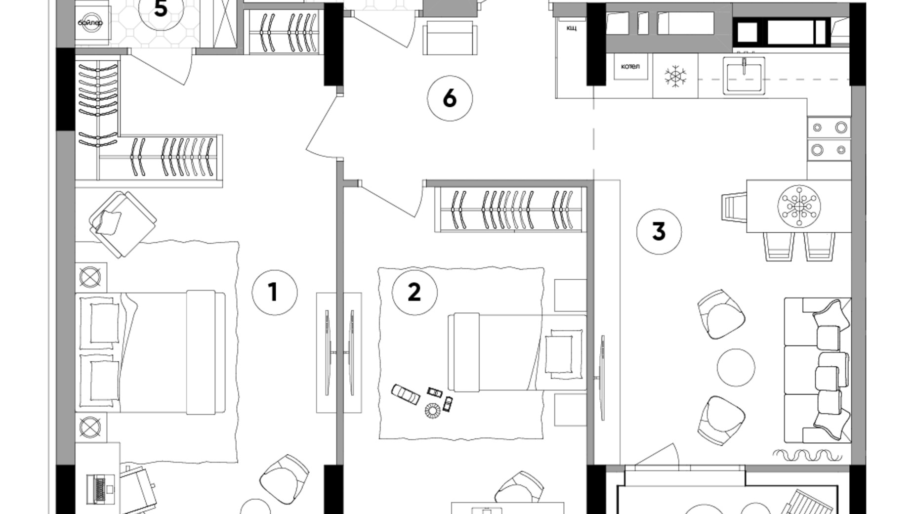 Планування 2-кімнатної квартири в ЖК Lucky Land 79.21 м², фото 277884