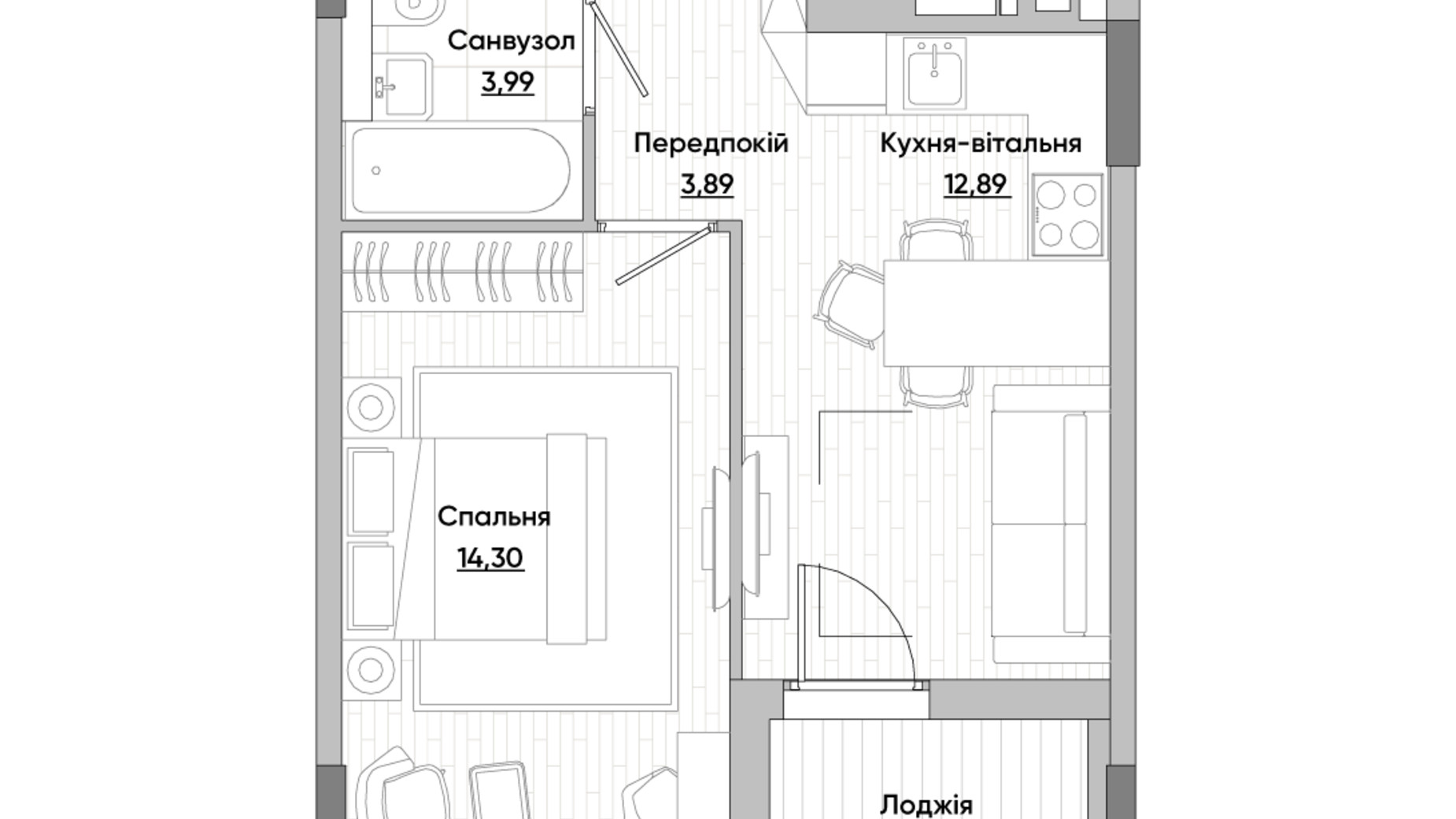 Планировка 1-комнатной квартиры в ЖК Lucky Land 39.32 м², фото 277901