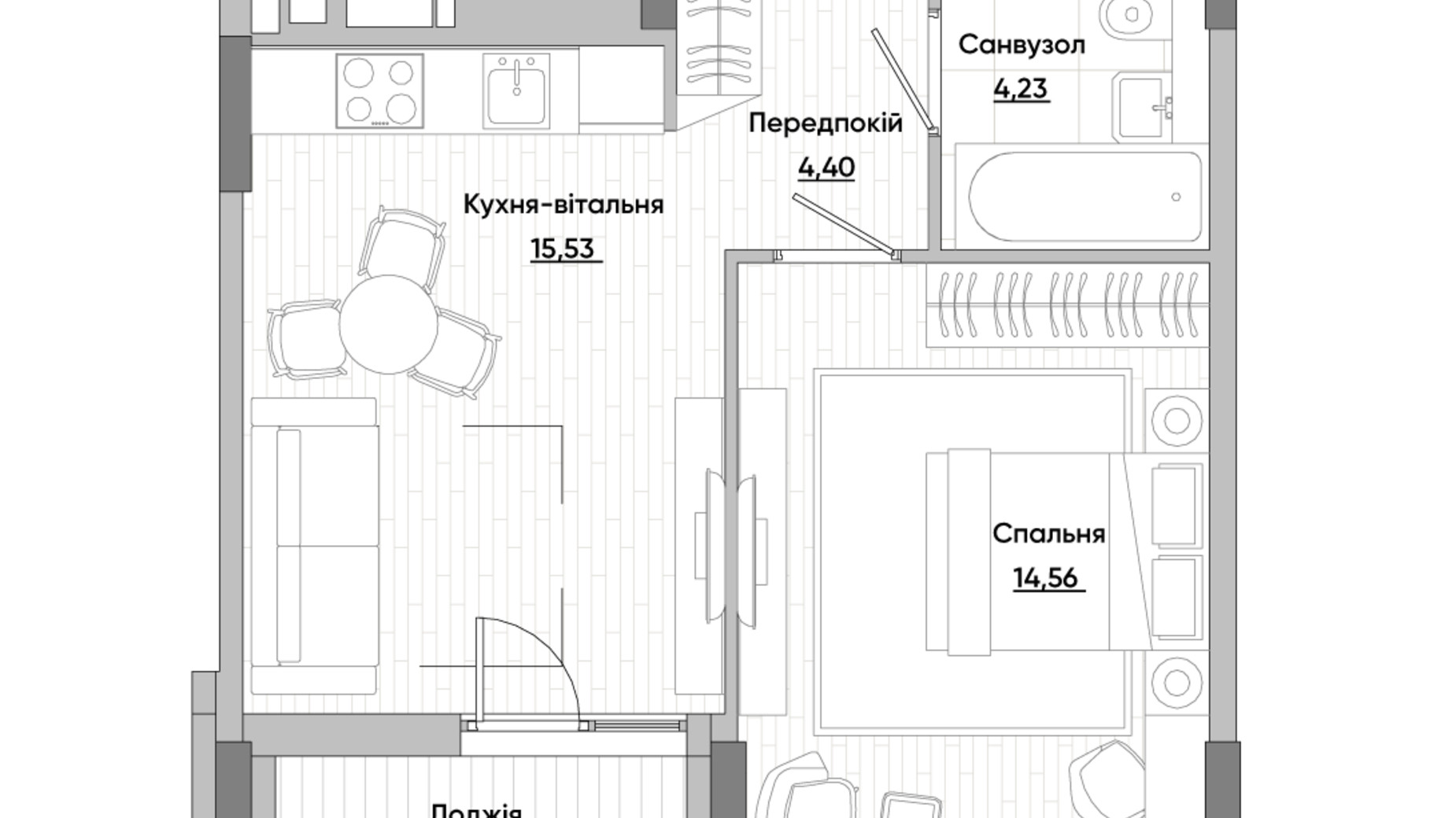 Планировка 1-комнатной квартиры в ЖК Lucky Land 42.18 м², фото 277902