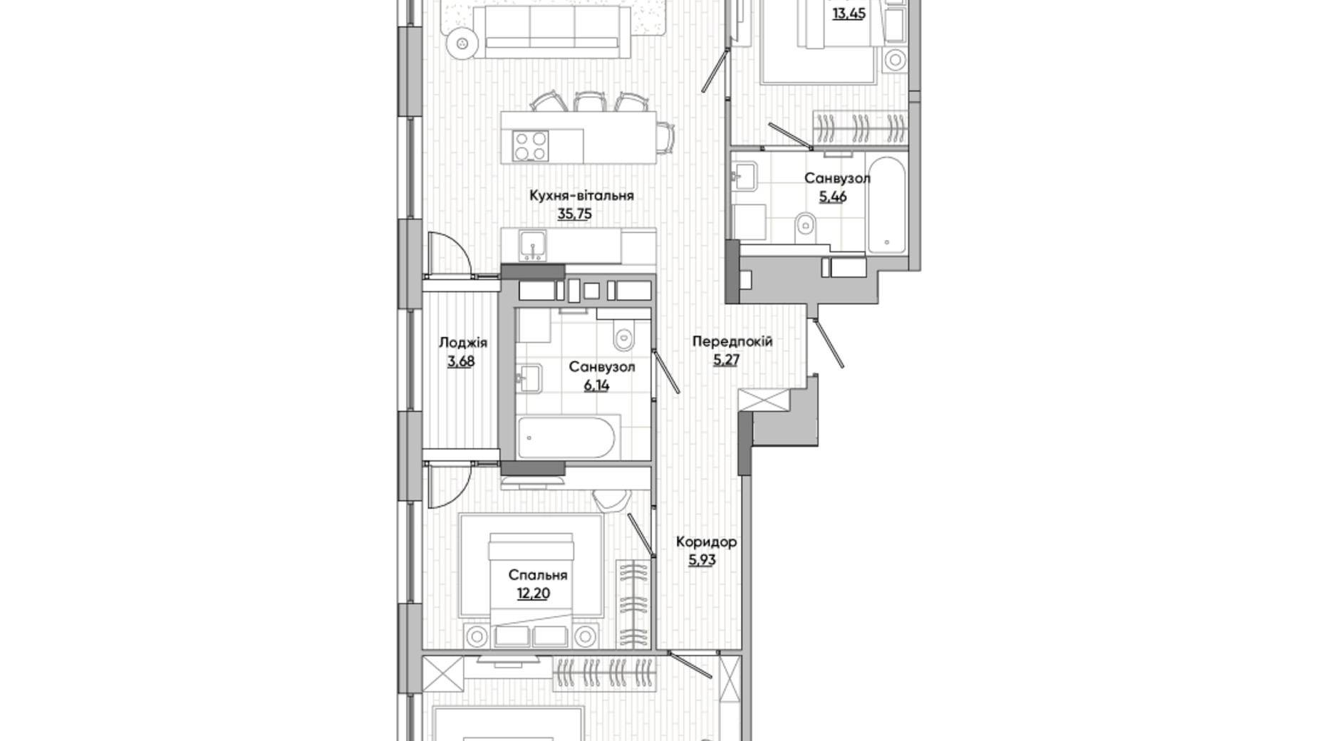 Планування 3-кімнатної квартири в ЖК Lucky Land 107.99 м², фото 277905