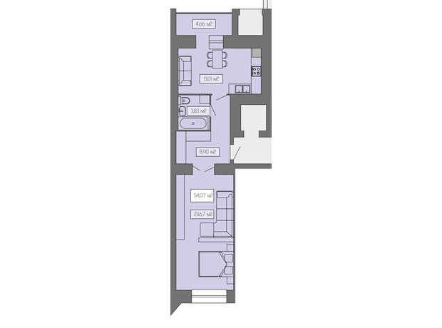 ЖК Затишний дім: планування 1-кімнатної квартири 54.07 м²
