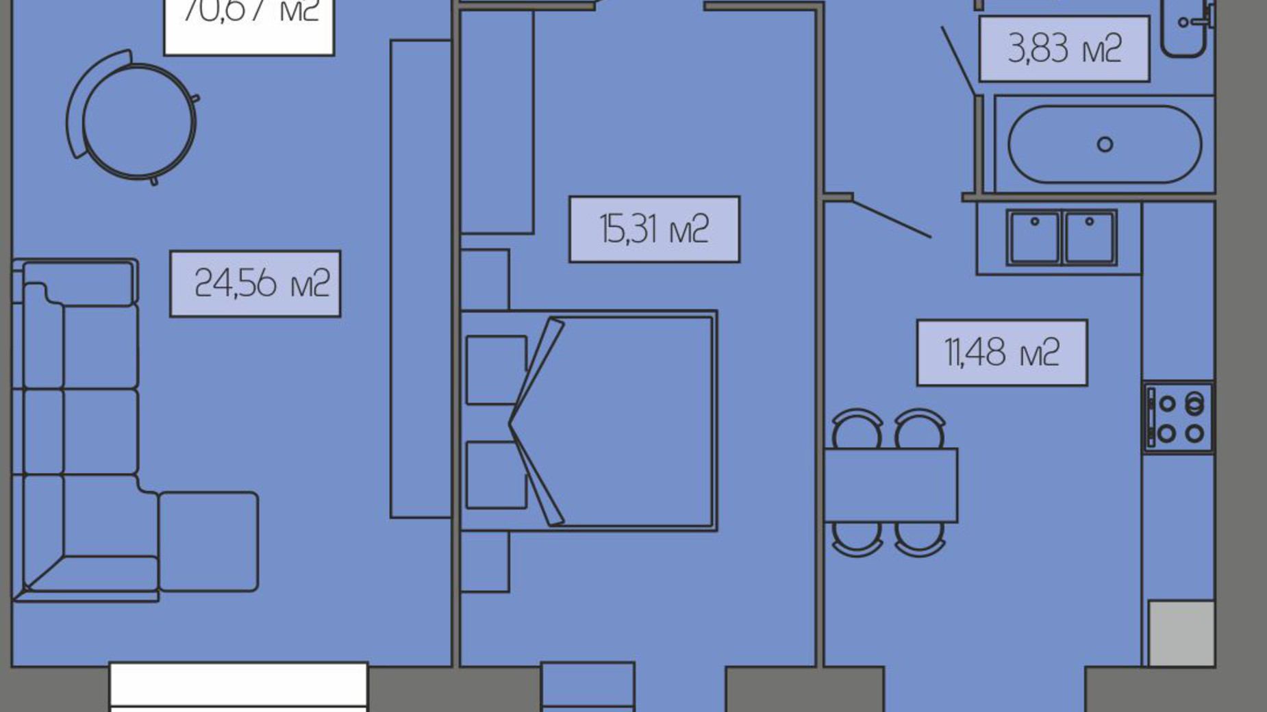 Планировка 2-комнатной квартиры в ЖК Уютный дом 70.67 м², фото 279967