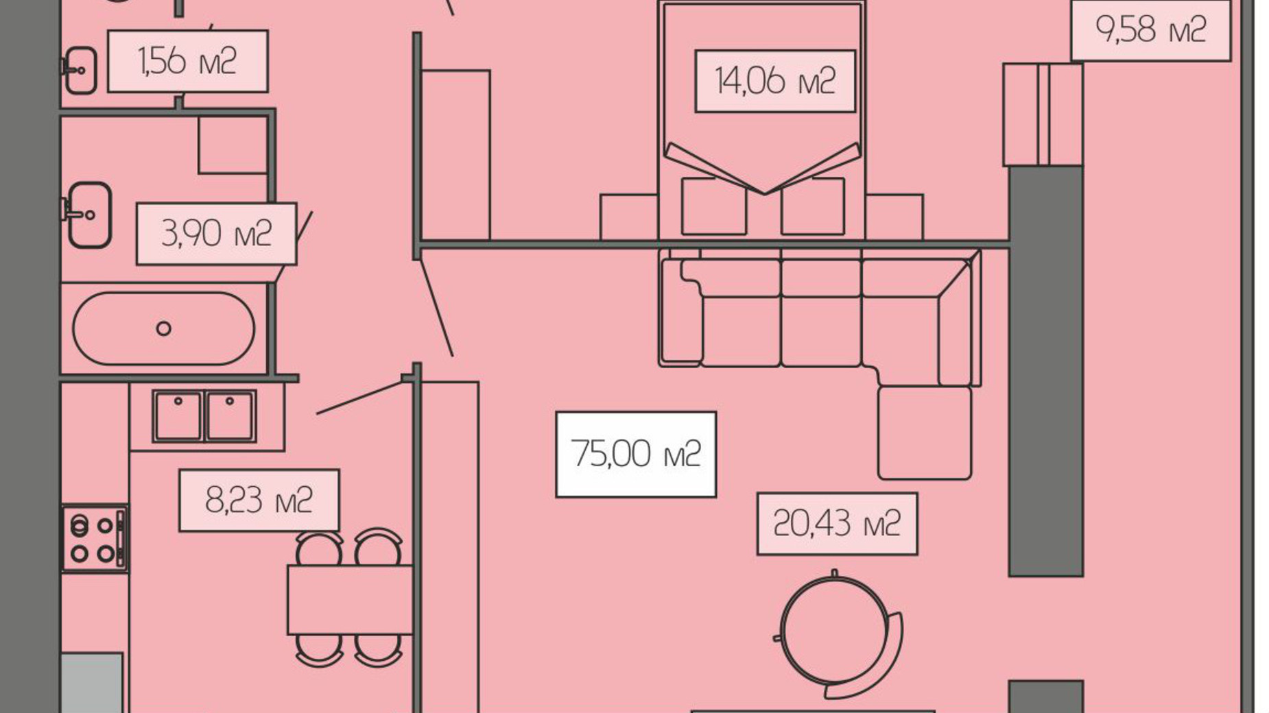 Планування 2-кімнатної квартири в ЖК Затишний дім 78 м², фото 279969