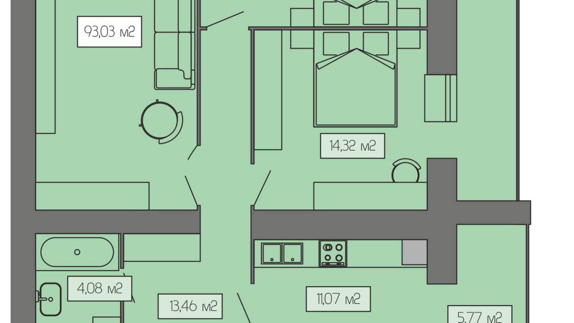 Планировка 3-комнатной квартиры в ЖК Уютный дом 100.9 м², фото 279970