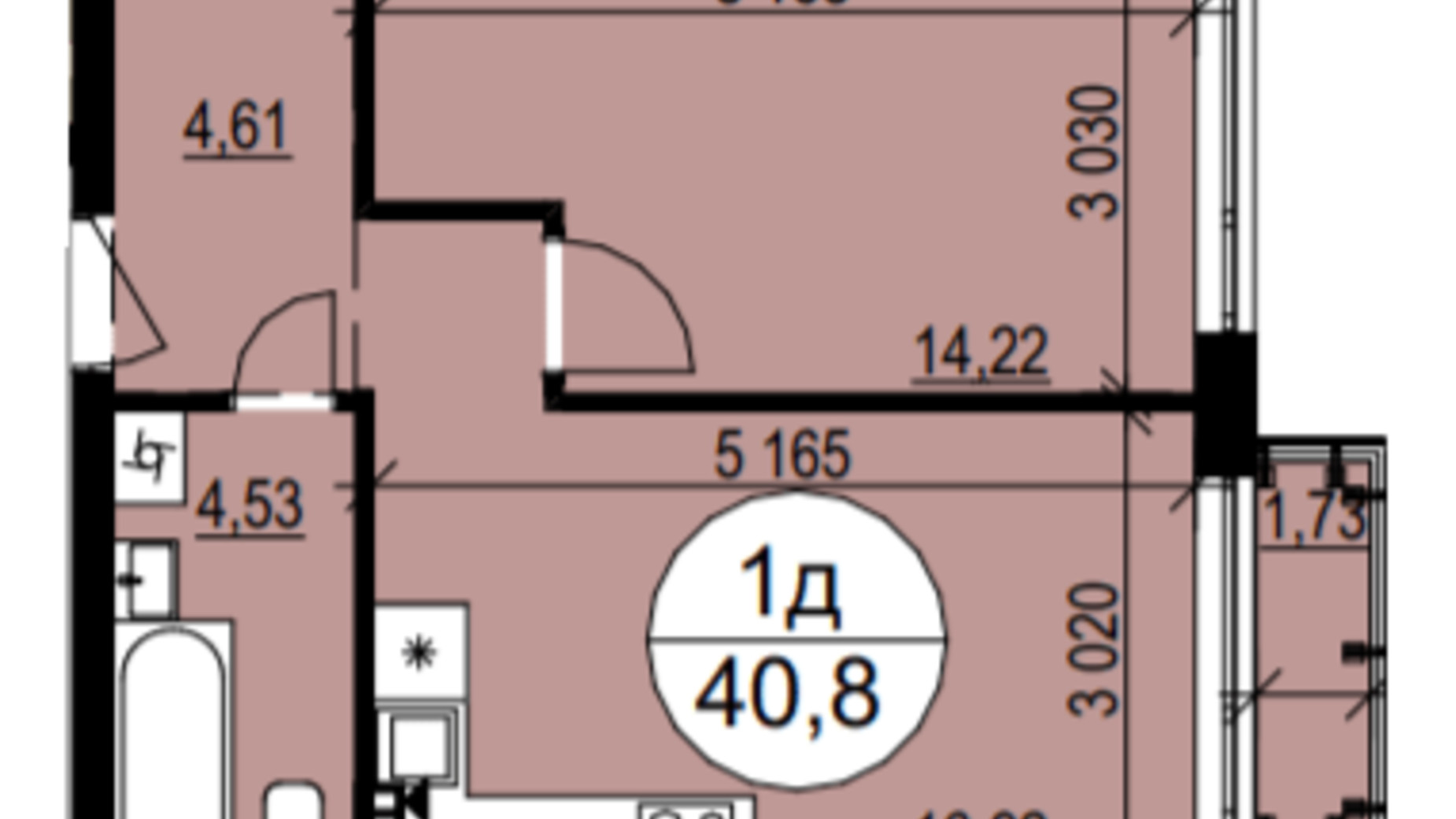 Планировка 1-комнатной квартиры в ЖК Гринвуд-3 40.8 м², фото 280045