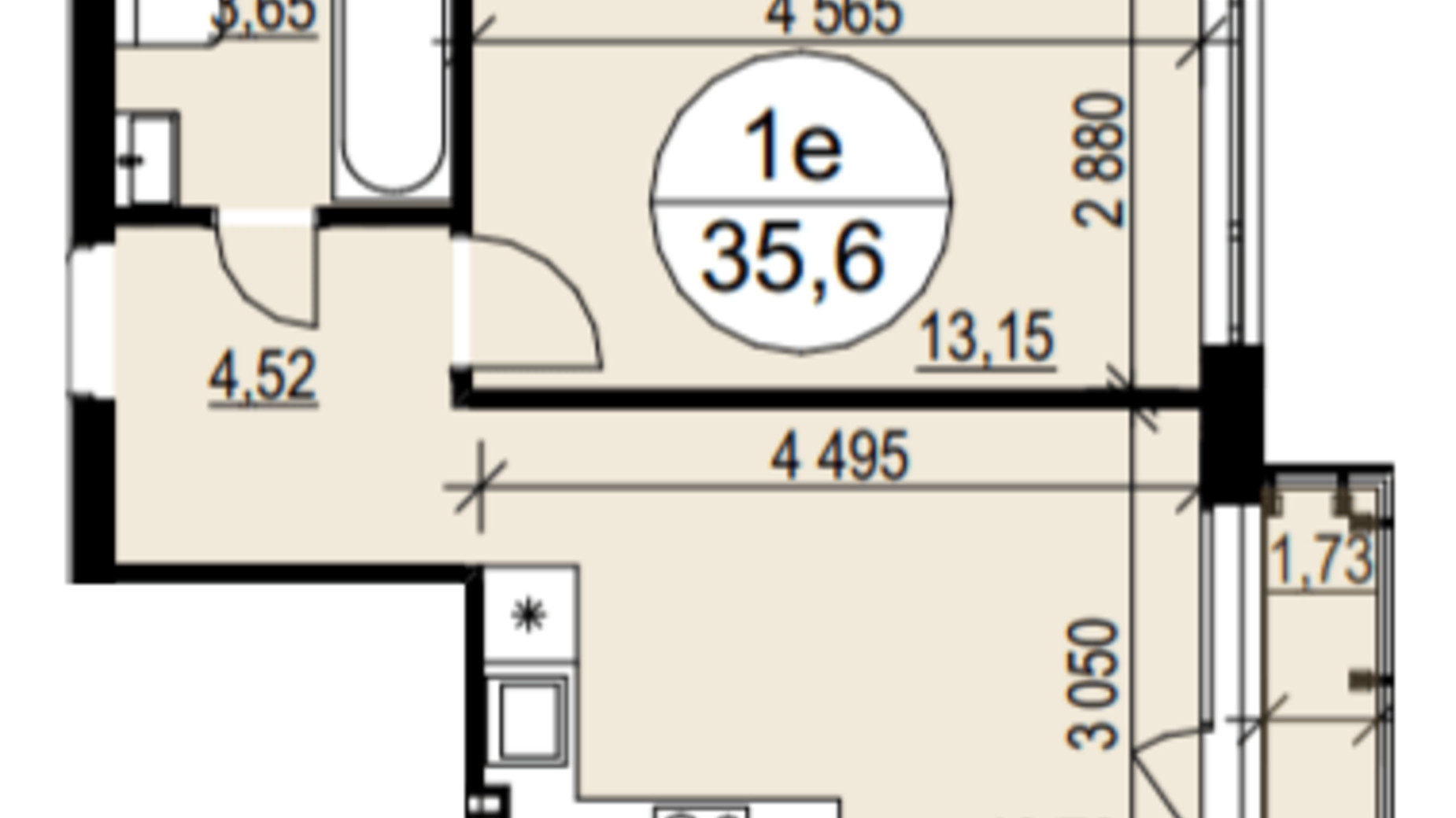 Планировка 1-комнатной квартиры в ЖК Гринвуд-3 35.6 м², фото 280046