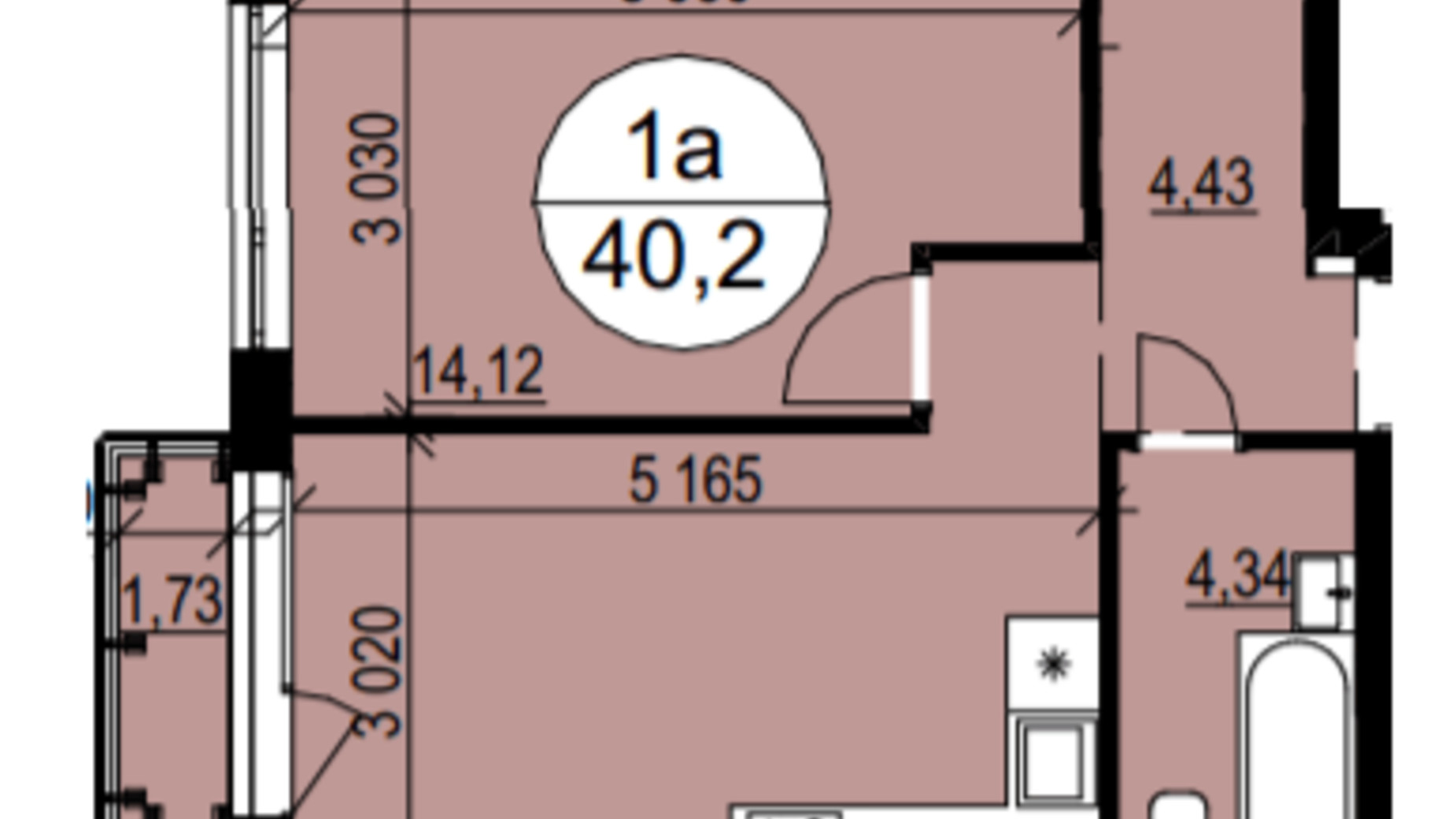 Планировка 1-комнатной квартиры в ЖК Гринвуд-3 40.8 м², фото 280049
