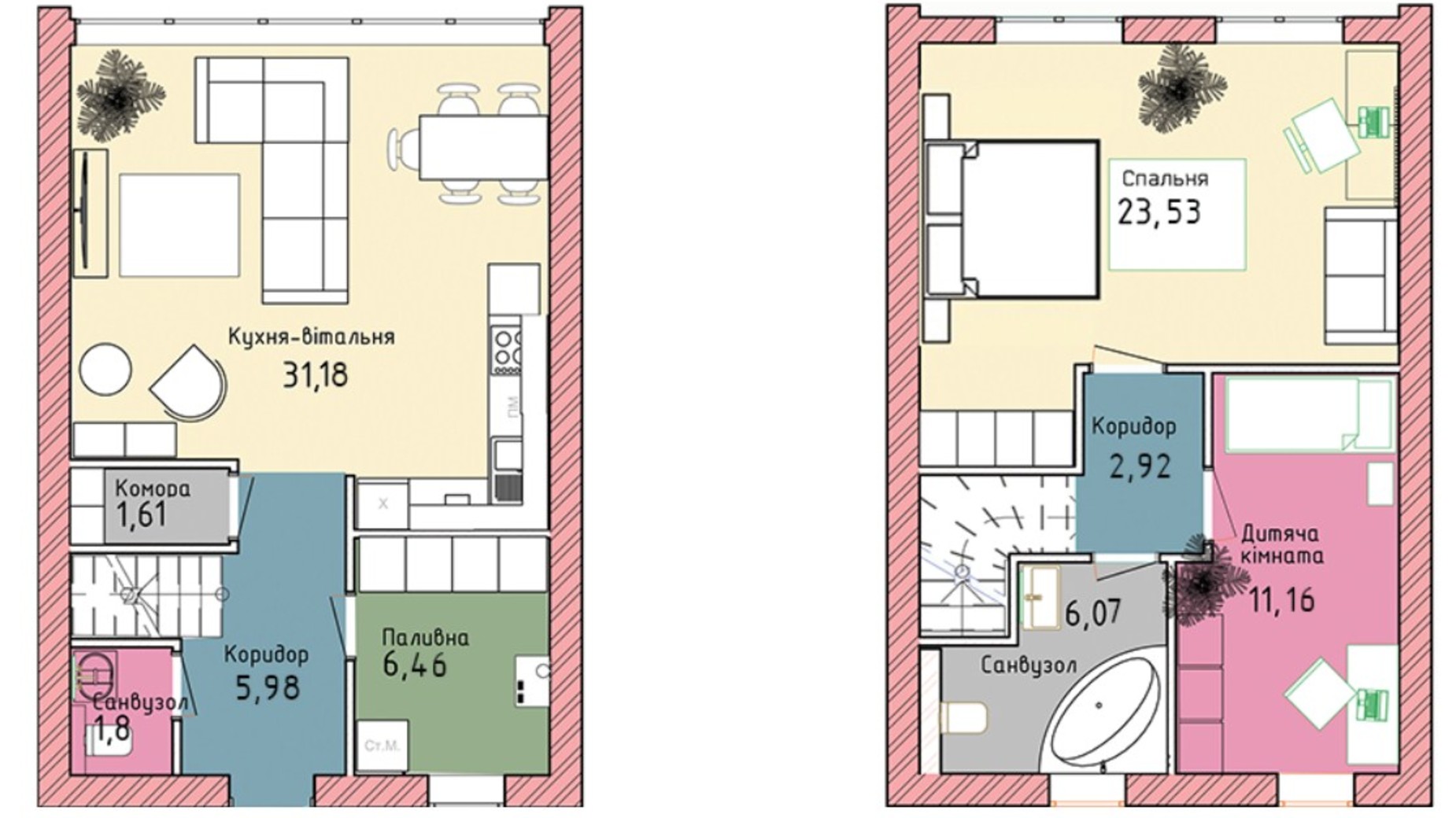 Планування таунхауса в Таунхаус Green Home 92 м², фото 280312
