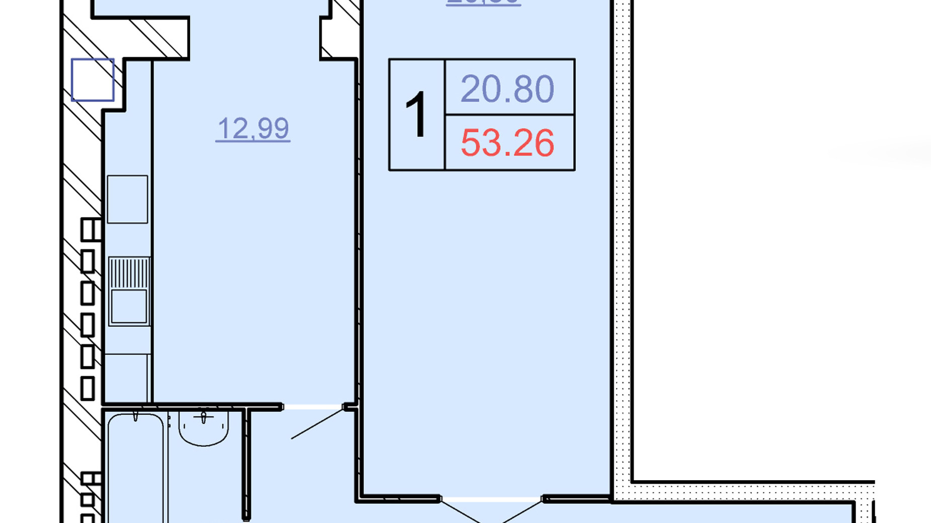 Планировка 1-комнатной квартиры в ЖСК Счастливый 53.26 м², фото 280615